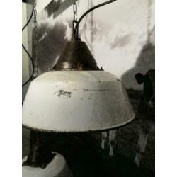 Hanglampen, wit emaille, metaal, industrieel, vintage