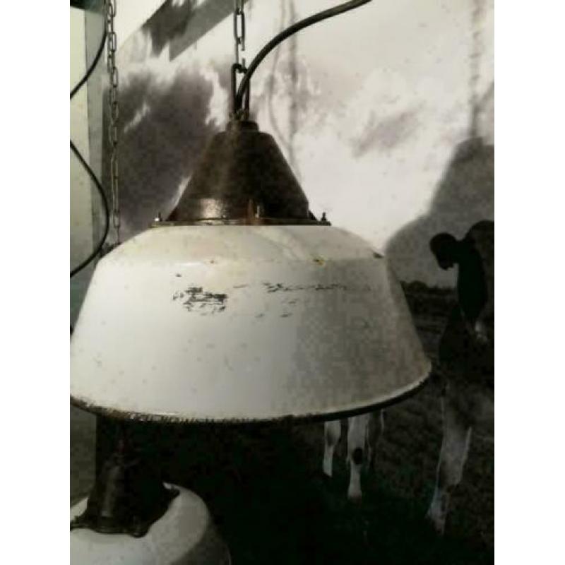 Hanglampen, wit emaille, metaal, industrieel, vintage