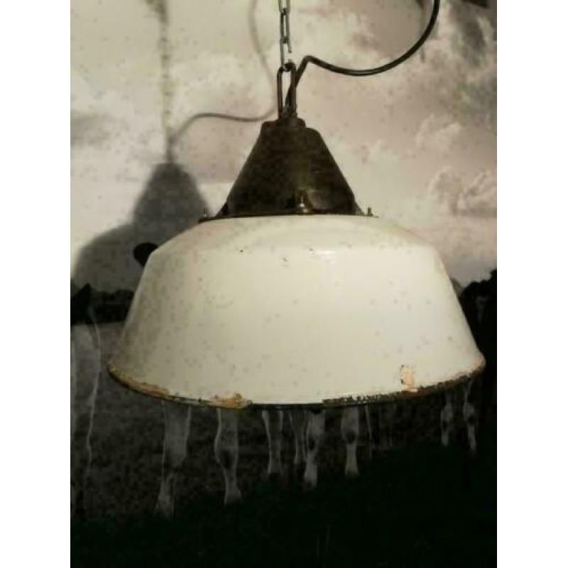 Hanglampen, wit emaille, metaal, industrieel, vintage