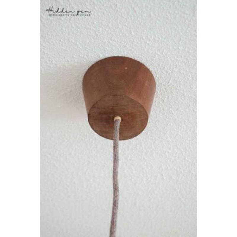 Vintage retro hanglamp riet met teak bohemian