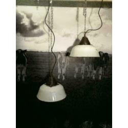 Hanglampen, wit emaille, metaal, industrieel, vintage
