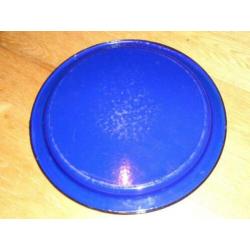 Oud emaille bord kobaltblauw diameter 28 cm