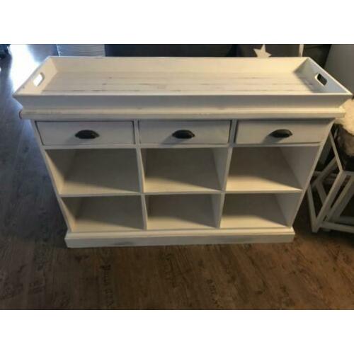 Mooie robuuste witte houten wandkast, ladenkast,opbergmeubel
