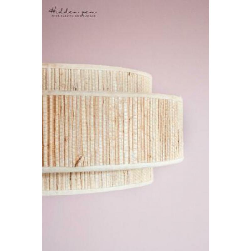 Vintage retro hanglamp riet met teak bohemian