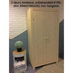 Blankhouten commode Ameland, 2 deuren+la B100xH90xD55