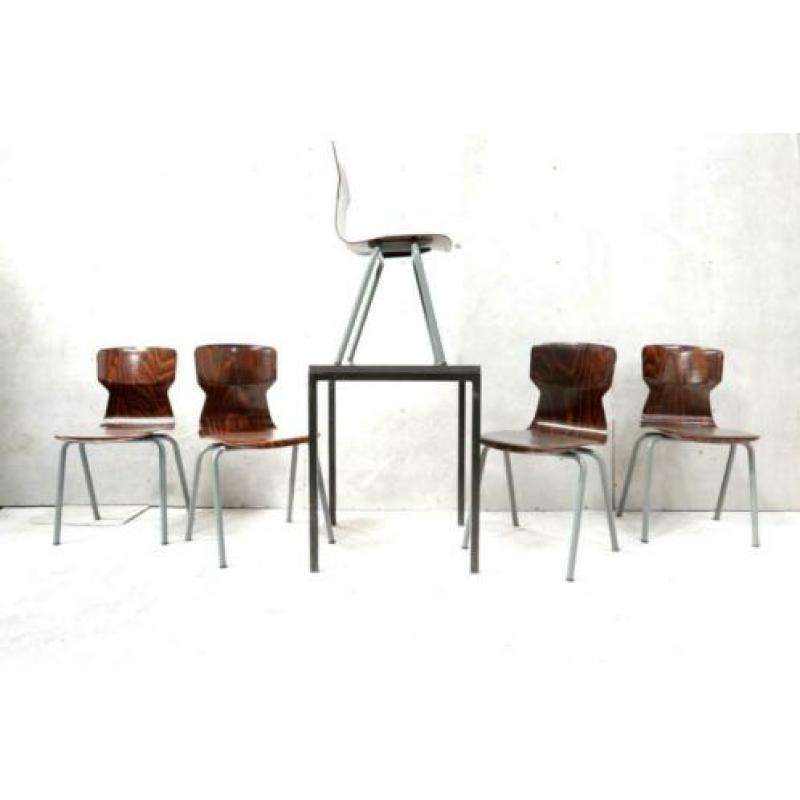 Industrieel Vintage Obo Eromes Pagholz V-vorm schoolstoelen