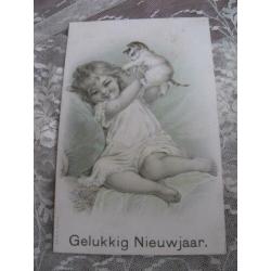 Antieke kaart / Frances Brundage - meisje met poes