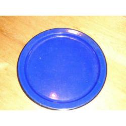 Oud emaille bord kobaltblauw diameter 28 cm