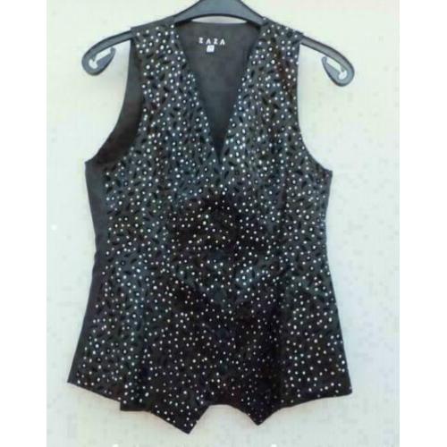 ZAZA zwart/zilverglitter getailleerd vestje mt 38
