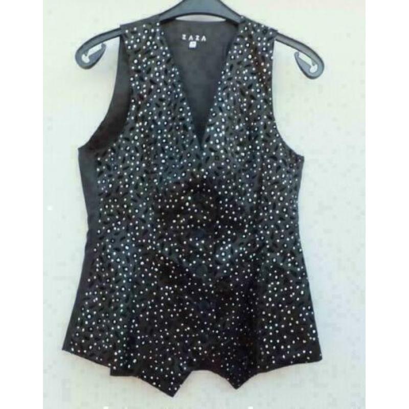 ZAZA zwart/zilverglitter getailleerd vestje mt 38