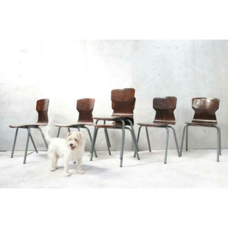Industrieel Vintage Obo Eromes Pagholz V-vorm schoolstoelen