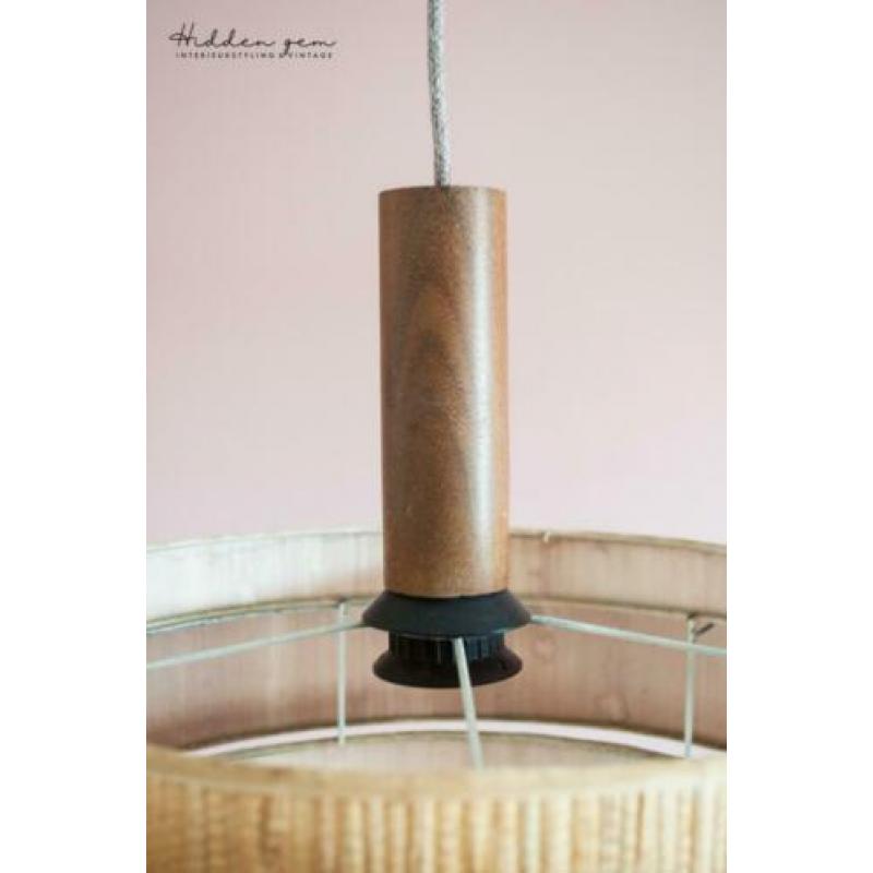 Vintage retro hanglamp riet met teak bohemian