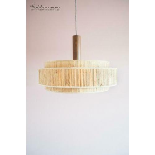 Vintage retro hanglamp riet met teak bohemian