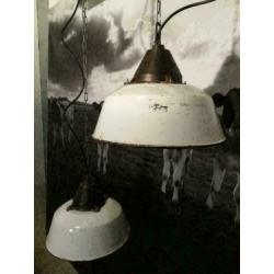 Hanglampen, wit emaille, metaal, industrieel, vintage