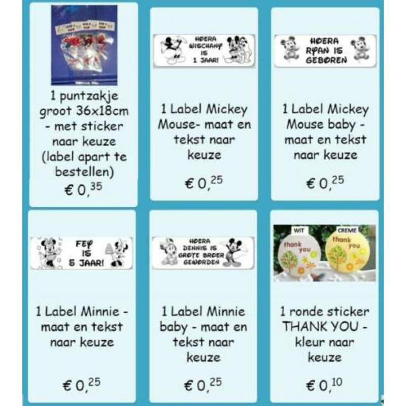 LABELS ETIKETTEN bedankjes traktatie uitdeel zakjes
