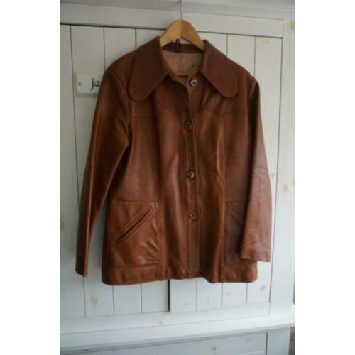 Mooie leren jas, maat 46 cognac kleur
