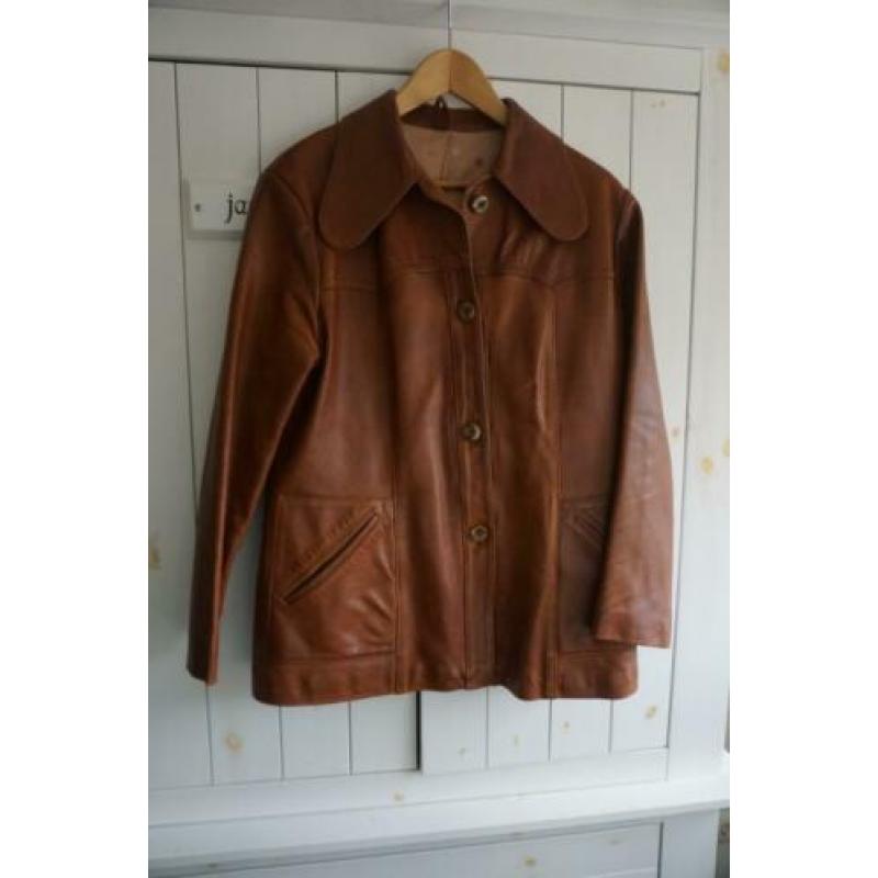Mooie leren jas, maat 46 cognac kleur