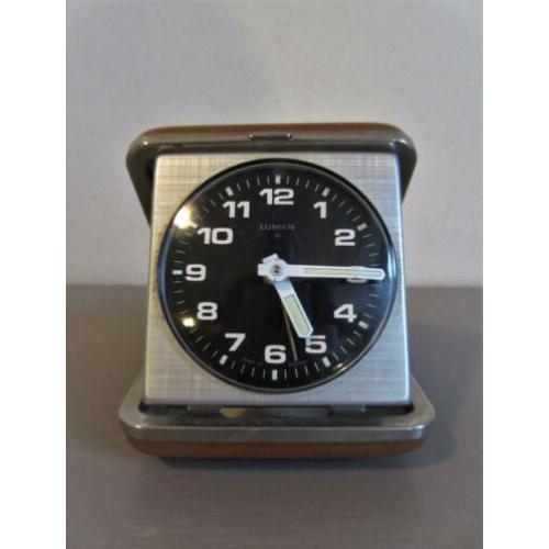 Retro Peter Lumen stalen wekker in leren casing Germany 60'S
