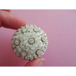 jwg Vintage 40s 50s pailletten kralen broche wit zilver klr
