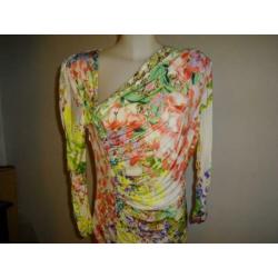 D4A Class Cavalli bonte bloemen stretch jurk schuine hals 40