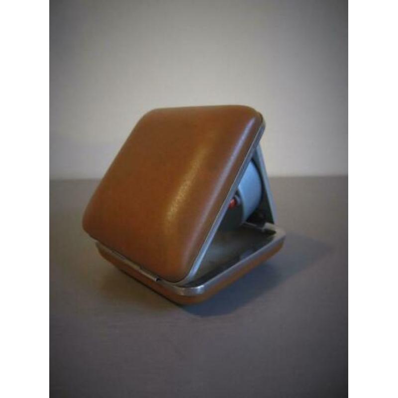 Retro Peter Lumen stalen wekker in leren casing Germany 60'S