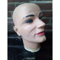 vintage oude etalagepop hoofd man met glazen ogen