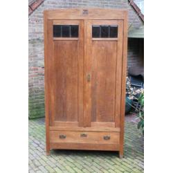 Antieke Art Deco Art Nouveau houten linnenkast kast