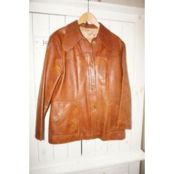 Mooie leren jas, maat 46 cognac kleur