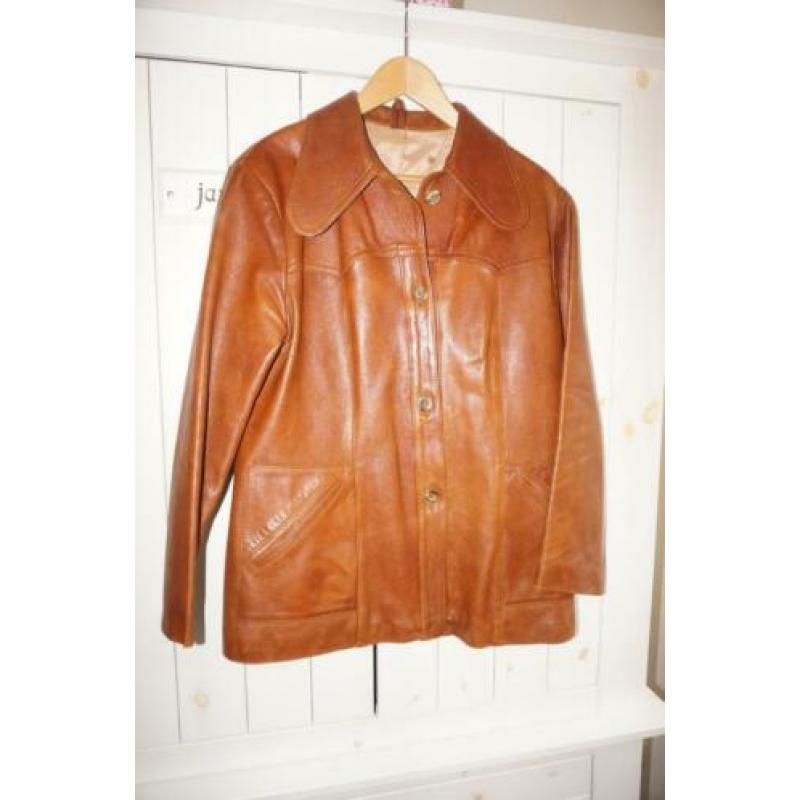 Mooie leren jas, maat 46 cognac kleur