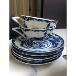 Mooie blauw/wit kop en schotel 5 stuks