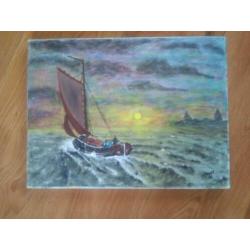 Schilderij "Botter op Zee"