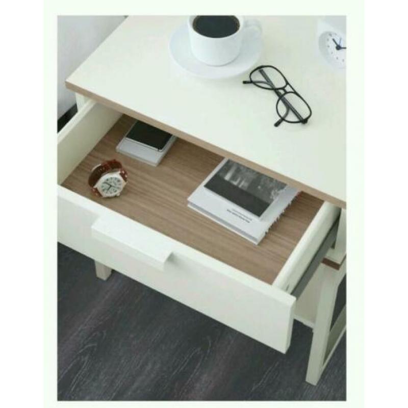 Trysil nachtkastje Ikea. Wit met hout, 1 laatje + lage plank