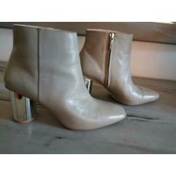 Zara nude laarsjes echt leer 40 ronde blok metallic hak zgan