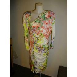 D4A Class Cavalli bonte bloemen stretch jurk schuine hals 40