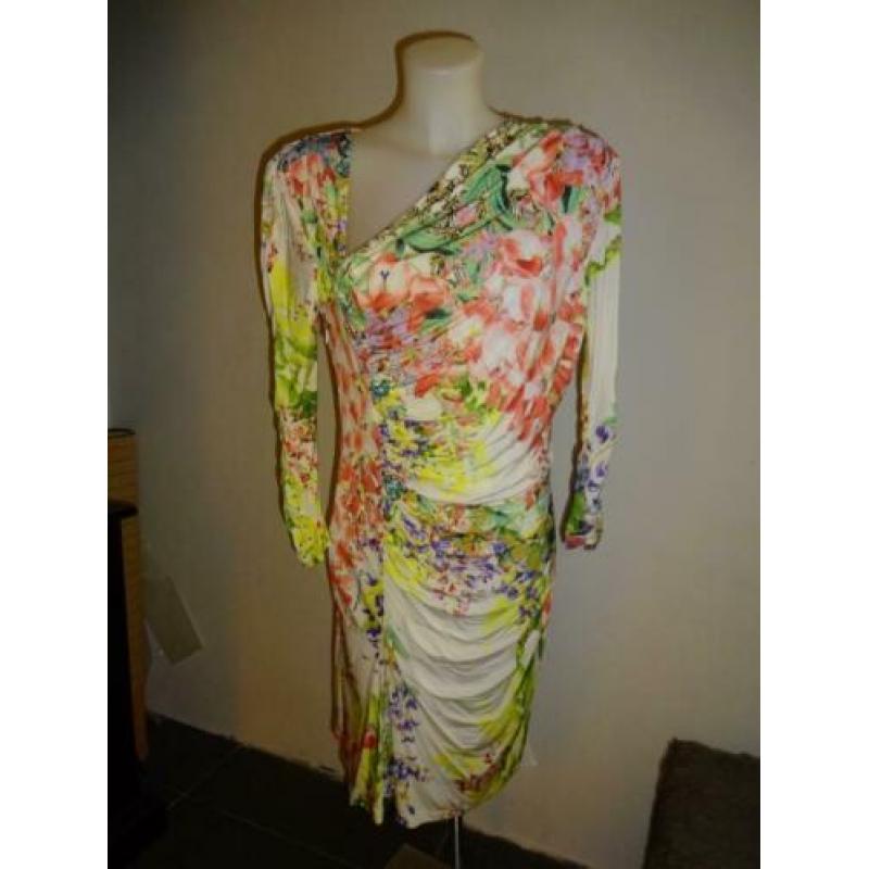 D4A Class Cavalli bonte bloemen stretch jurk schuine hals 40