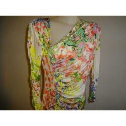 D4A Class Cavalli bonte bloemen stretch jurk schuine hals 40