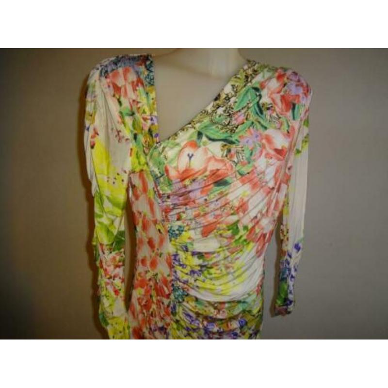 D4A Class Cavalli bonte bloemen stretch jurk schuine hals 40