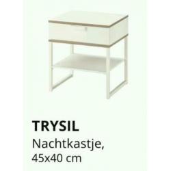 Trysil nachtkastje Ikea. Wit met hout, 1 laatje + lage plank