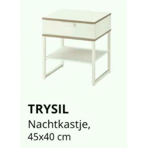 Trysil nachtkastje Ikea. Wit met hout, 1 laatje + lage plank