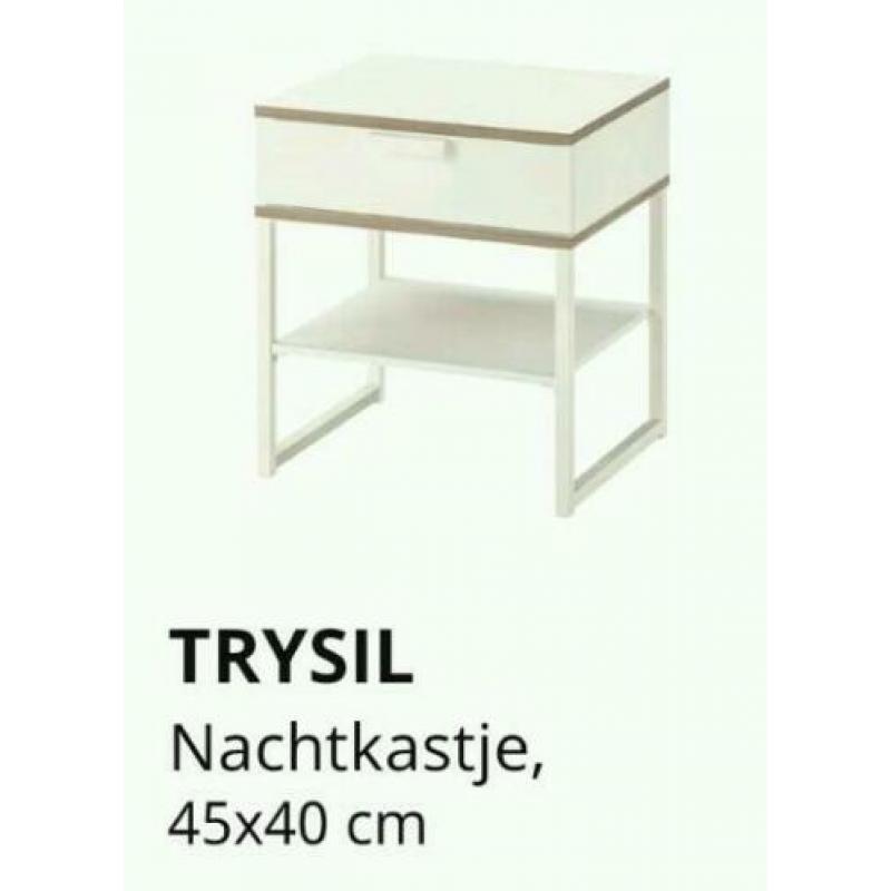 Trysil nachtkastje Ikea. Wit met hout, 1 laatje + lage plank