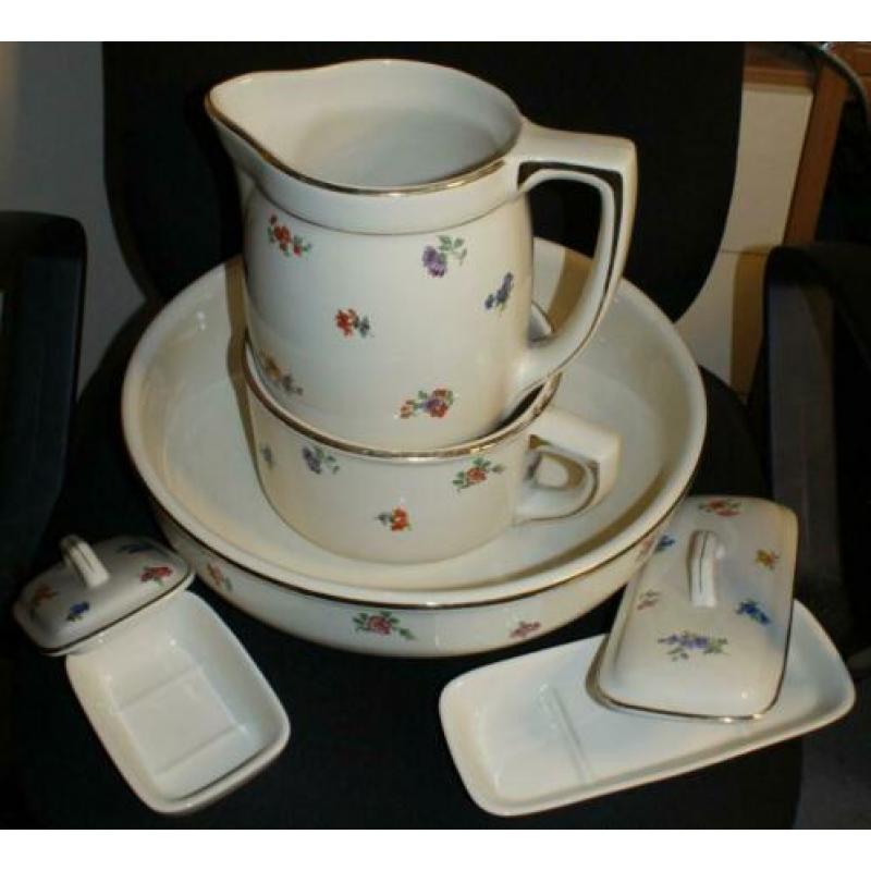 BOCH La Louvière - Toilet servies in faïence 5 st - ca 1950
