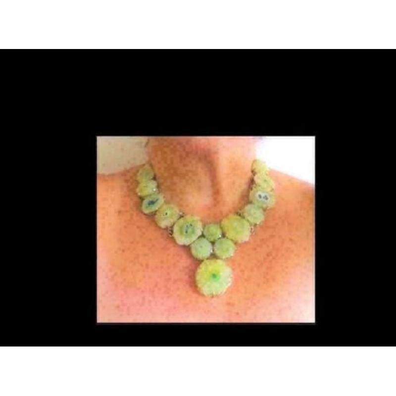 Uniek Massief Zilveren Collier / Lighte Groen Stenen/Fossil?