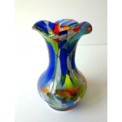 Glazen vaas helder opaline blauw oranje wijde hals 2699-g