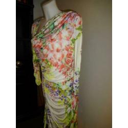 D4A Class Cavalli bonte bloemen stretch jurk schuine hals 40
