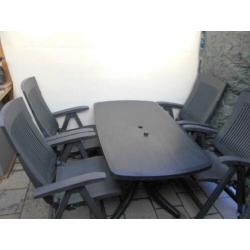 nette tuinset antracies 4 verstelbaren stoelen tafel135x80cm