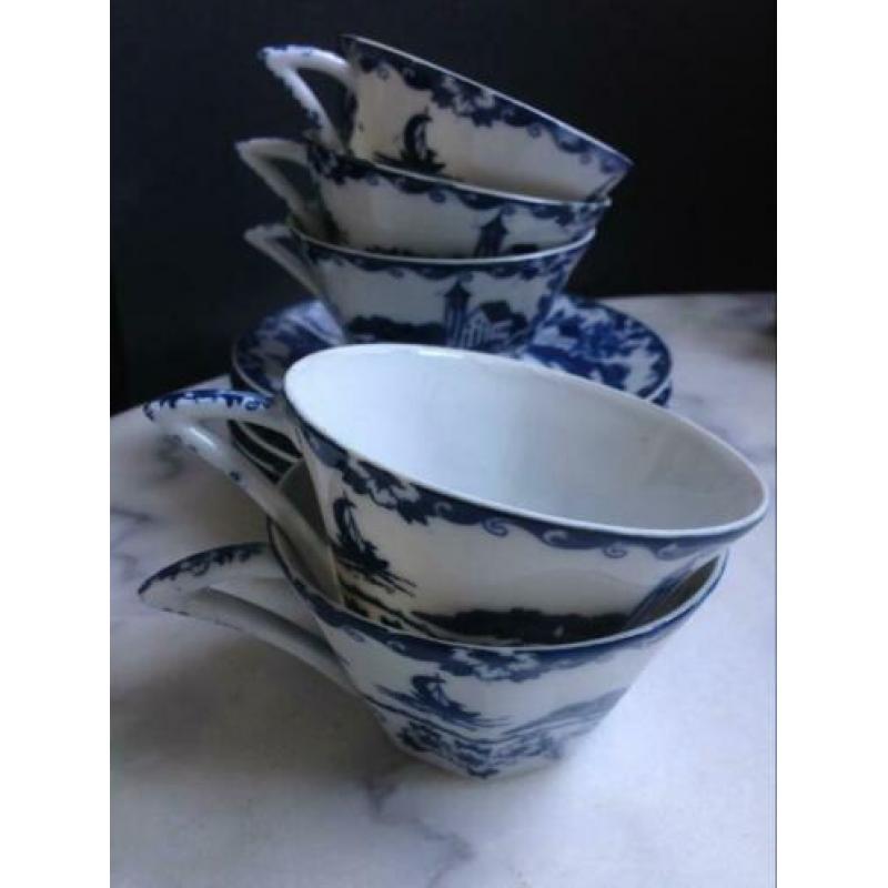 Mooie blauw/wit kop en schotel 5 stuks