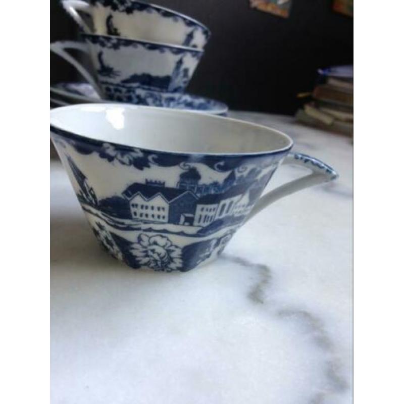 Mooie blauw/wit kop en schotel 5 stuks