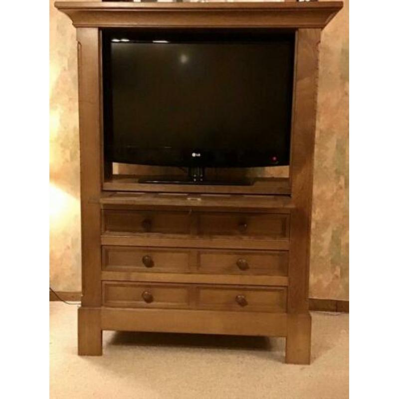 Grote Massieve Eiken TV Kast Met Twee Grote Laden
