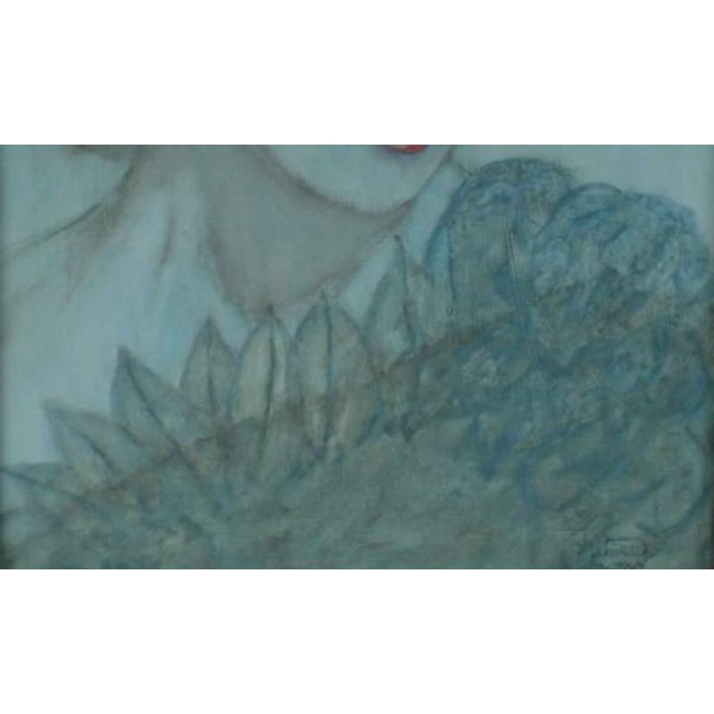 Portret vrouw in blauw tinten