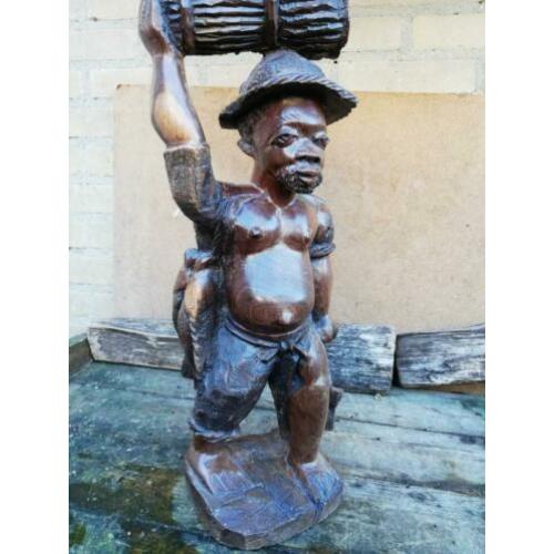 Antieke sculptuur Afrikaanse visser. 48 cm.
